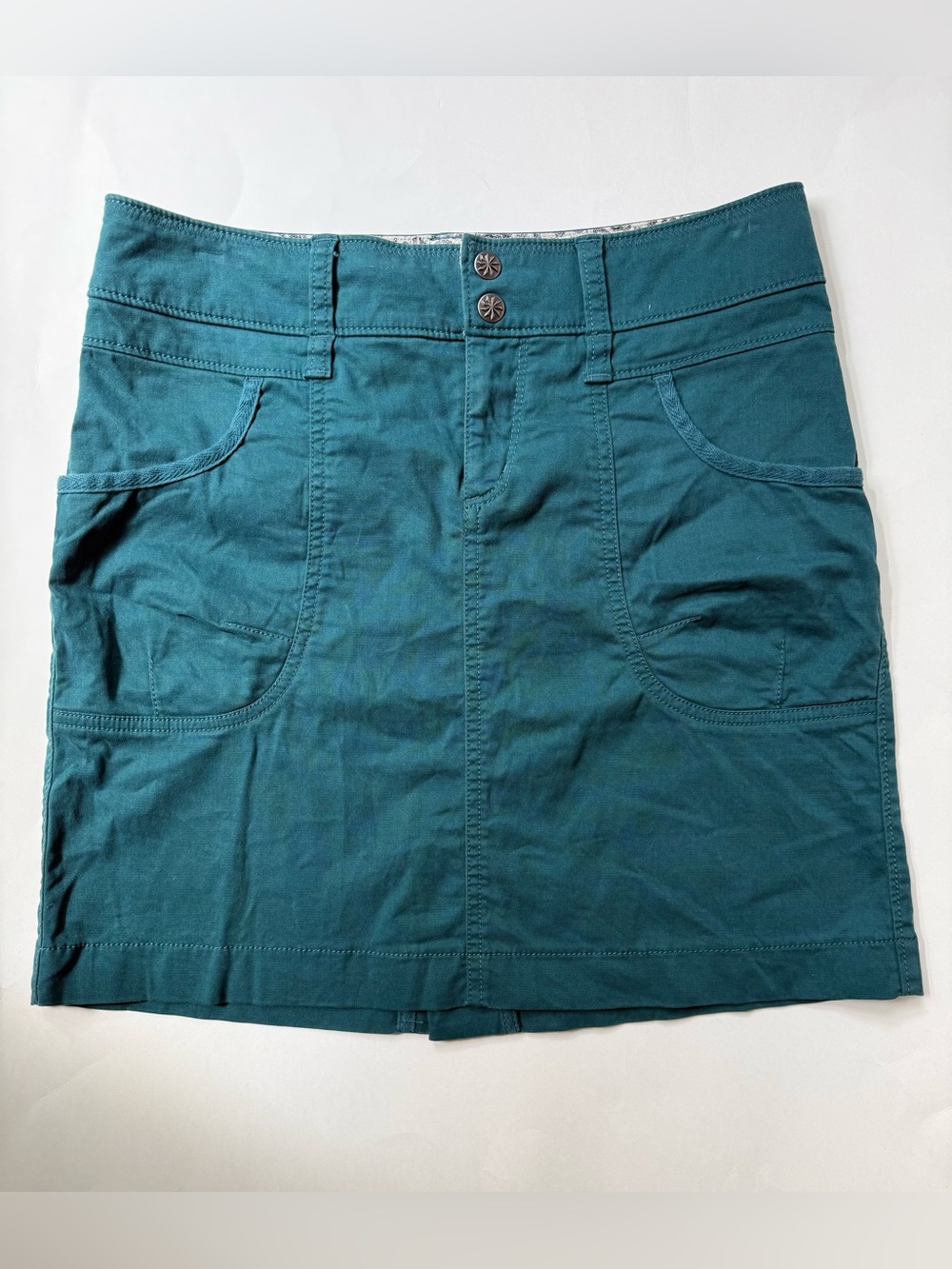 Athleta Teal Green Utility Mini Skirt Size 4 Stretch Cotton Paisley Lining